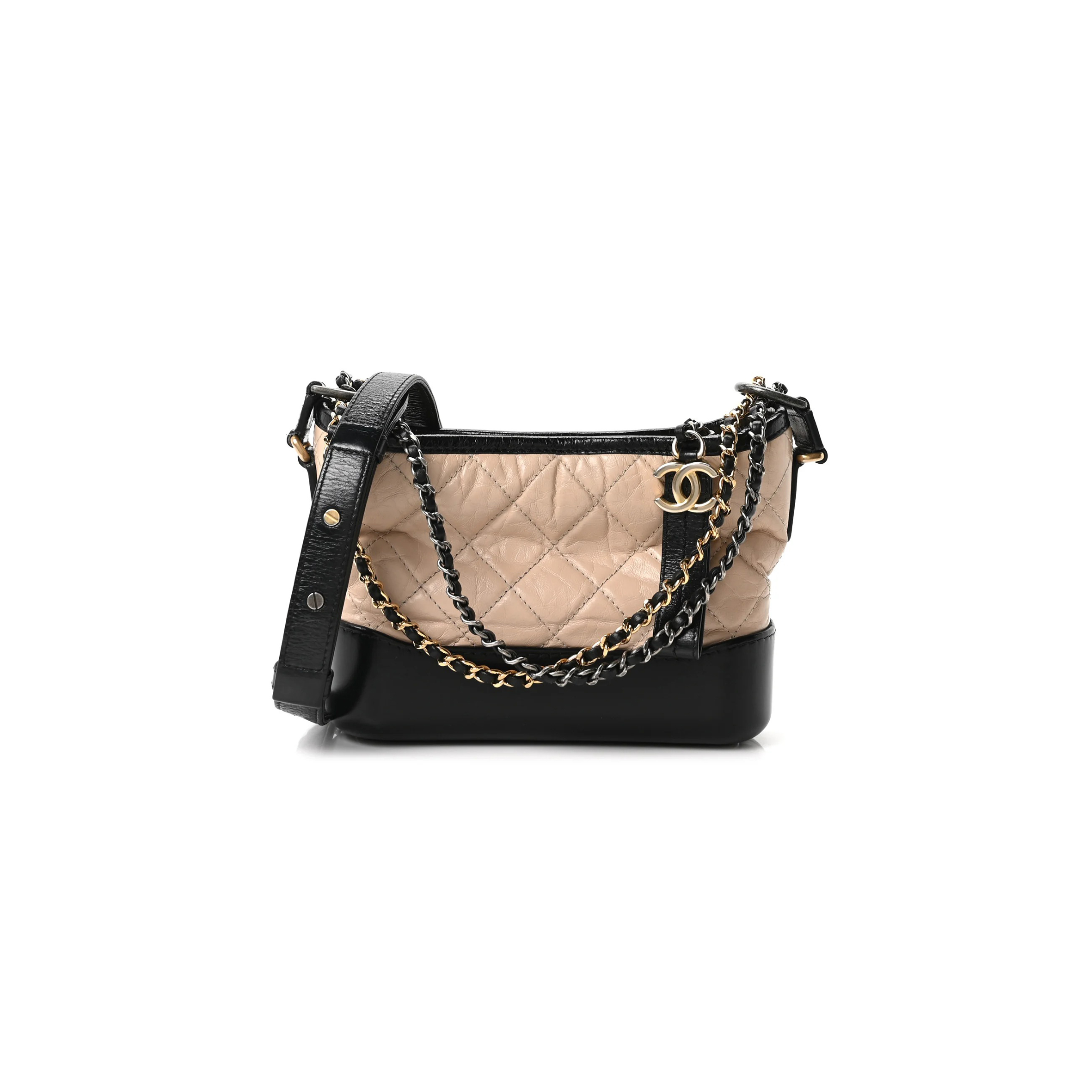 CHANEL AGED CALFSKIN QUILTED SMALL GABRIELLE HOBO BEIGE BLACK A94485 (20*15*9cm)